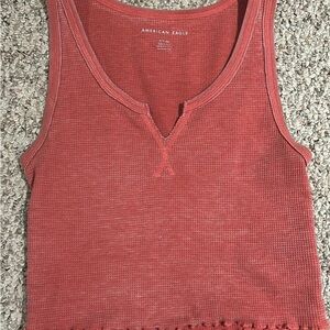Rusty Red Sleeveless Crop Tank Top with Ruffled Details